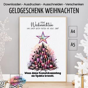 Geldcadeau Kerst tienermeisje, kerstkaart, last-minute kerstcadeau, geldbon inpakken, PDF-download afdrukken