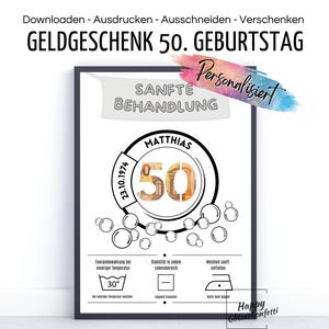 Regalo personalizzato in denaro per il 50° compleanno, trattamento delicato, 20° 30° 40° 60° 70° 80°, idea last minute, download PDF stampa