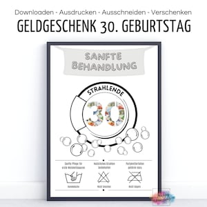 Cadeau en argent pour un 30ème anniversaire I Soin doux I 20ème 40ème 50ème 60ème 70ème I Idée de dernière minute pour offrir de l'argent PDF à télécharger pour imprimer