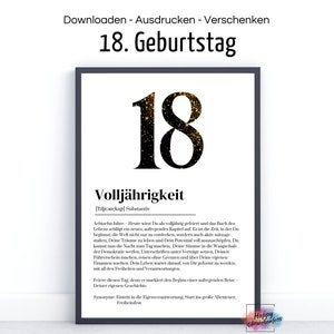 Poster-ansichtkaart voor uw 18e verjaardag, meerderjarigheid I Definitie I PDF-download om af te drukken