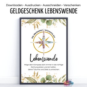 Geldgeschenk zur Lebenswende "Kompass", Segensfeier, Last Minute Idee Geld kreativ verschenken, A4 Digital PDF Download zum Ausdrucken
