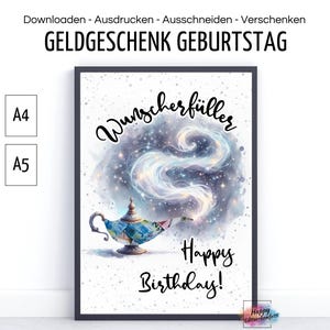 Cadeau d'argent « réalisateur de souhaits » pour un anniversaire, donner de l'argent de manière créative, emballage cadeau, carte de vœux amusante, téléchargement PDF, impression