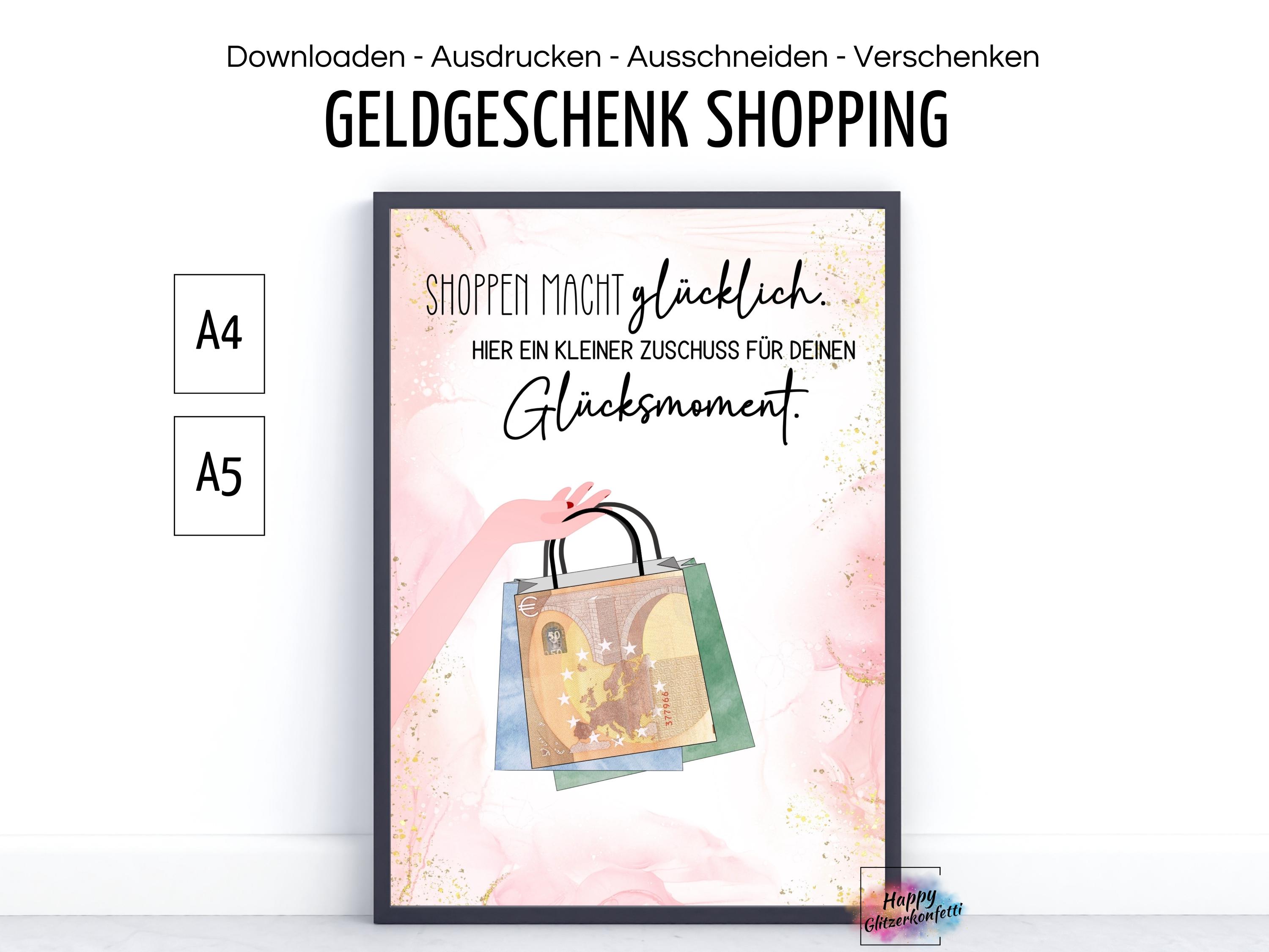 Geldgeschenk zum Geburtstag, Geld kreativ verschenken verpacken, lustige Geburtstagskarte, Shopping Gutschein, PDF Download Ausdrucken