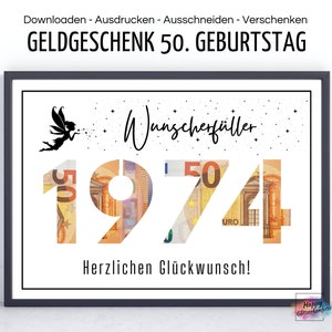 Cadeau en argent pour le 50e anniversaire "Wish Fulfiller", 1974, 20 30 40 cinquante 60 ans, téléchargement PDF pour impression