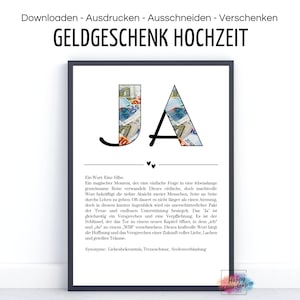 Ślubny prezent pieniężny Karta definicji „TAK”, plakat z gratulacjami, prezent ślubny, plik PDF do pobrania do druku