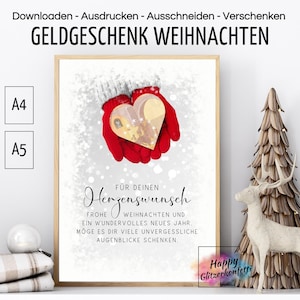 Regalo de dinero para cumplir deseos Navidad, tarjeta de Navidad, impresión de descarga en PDF, paquete de dinero como regalo, último minuto