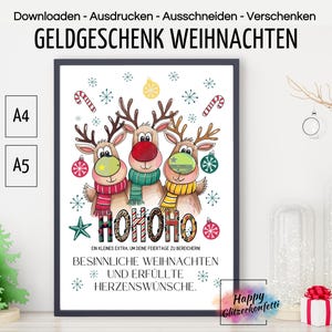 Geldgeschenk Weihnachten, Weihnachtsgeschenk, Weihnachtskarte, Last Minute Geld verschenken verpacken, PDF Download zum Ausdrucken