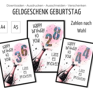 Cadeau d'argent personnalisé pour un anniversaire, donner de l'argent, carte de vœux amusante 20 30 40 50 60 ans, téléchargement PDF pour impression