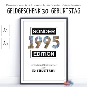 Cadeau d’argent 30e anniversaire 1995 ÉDITION SPÉCIALE, trente 40 40 50 60 ans, carte d’anniversaire félicitations, donner de l’argent, imprimer télécharger