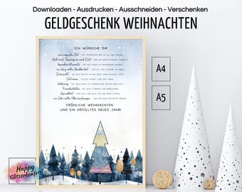 Money gift Christmas, creative money wrapping, Christmas card, last minute gift idea, Christmas gift, PDF template print