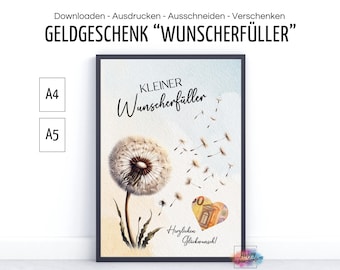 Money gift wish fulfiller, last minute idea creatively wrap money as a gift for birthday wedding, digital PDF download print