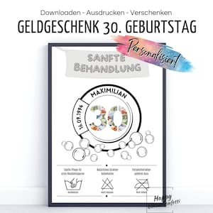Regalo in denaro personalizzato per il 30° compleanno, trattamento gentile, 20° 40° 50° 60° 70°, idea last minute, download PDF per la stampa