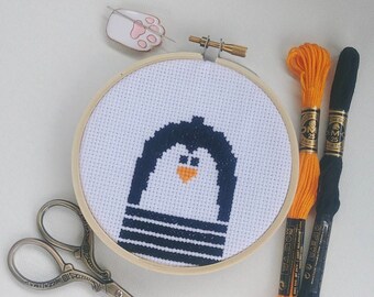 Mini Black White Penguin Cross Stitch Pattern Needlepoint Embroidery Baby Nursery Zoo Print Decor Simple Beginner Easy Modern Kids Animal