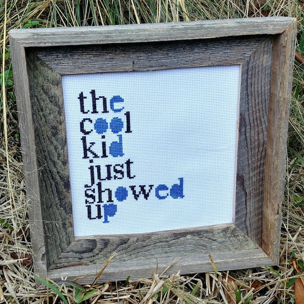 The Cool Kid Hipster Cross Stitch Pattern PDF Instant Download Black White Blue Baby Nursery Boy Girl Room Decor Art Quote Shower Gift