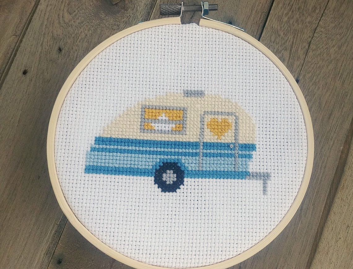 Crosstitch Rv Pattern Retro Camper Set Cross Stitch Pattern Needlepoint Embroidery Beginner ...