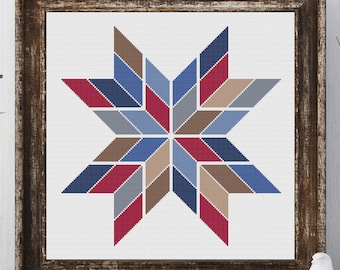Bertie Star Barn Quilt Square Traditional Cross Stitch Pattern Needlepoint Embroidery Country Farmhouse Print Americana Decor Farm House art