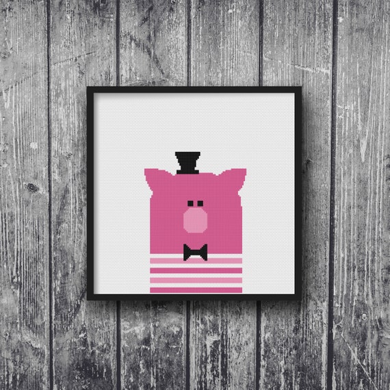 Striped Pink Pig Cross Stitch Pattern Needlepoint Embroidery Baby Nursery Cute Zoo Print DIY Art Decor Shower Gift Modern Kids Animal