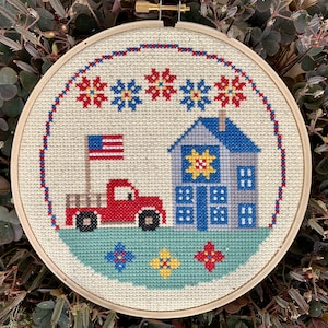 Little America 4th of July Patriotic Cross Stitch Pattern DIY Modern Americana Barn Quilt Easy Red White Blue Beginner Needlepoint Farmhouse image 1