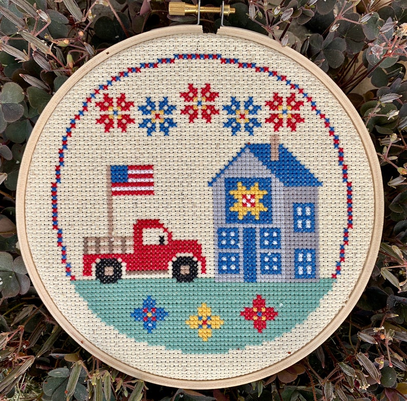 Little America 4th of July Patriotic Cross Stitch Pattern DIY Modern Americana Barn Quilt Easy Red White Blue Beginner Needlepoint Farmhouse image 1