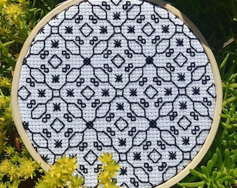 Vera Blackwork Traditional Cross Stitch Pattern Needlepoint Embroidery Print Decor Tudor Beginner Modern Monochrome Black White Spanish Work