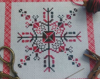 Snowflake Two Christmas Cross Stitch Pattern Jingle Bells Holiday Variegated Embroidery Decoration Modern Decor Unique Blackwork Design Art