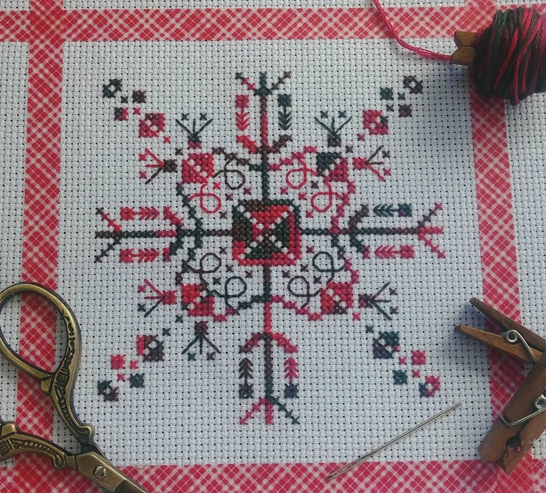 Snowflake Two Christmas Cross Stitch Pattern Jingle Bells Holiday Variegated Embroidery Decoration Modern Decor Unique Blackwork Design Art image 1
