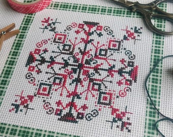 Snowflake One Christmas Cross Stitch Pattern Jingle Bells Holiday Variegated Embroidery Decoration Modern Decor Unique Blackwork Design Art