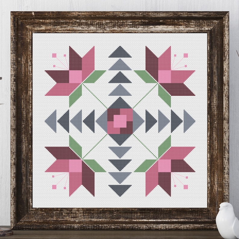 ione flower barn quilt square traditional cross stitch