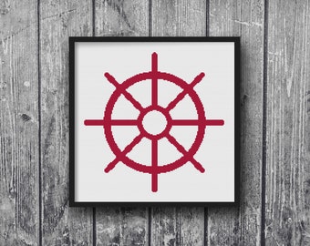 Ships Wheel Nautical Sailing Theme Navy Red Sail Cross Stitch Pattern  Embroidery Baby Nursery Print DIY Art Decor Shower Gift Modern Kids