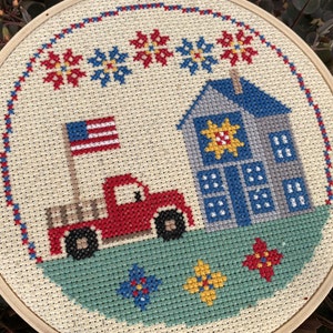 Little America 4th of July Patriotic Cross Stitch Pattern DIY Modern Americana Barn Quilt Easy Red White Blue Beginner Needlepoint Farmhouse image 2