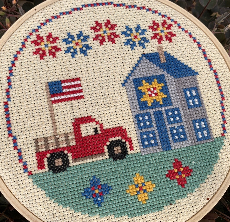 Little America 4th of July Patriotic Cross Stitch Pattern DIY Modern Americana Barn Quilt Easy Red White Blue Beginner Needlepoint Farmhouse image 2