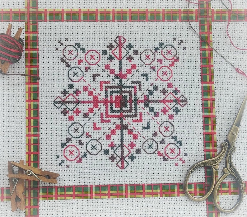 Snowflake Three Christmas Cross Stitch Pattern Jingle Bells Holiday Variegated Embroidery Decoration Modern Decor Unique Blackwork Design image 4