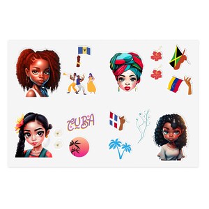 Fogli di adesivi "Ragazza caraibica" - Adesivi per isole tropicali, adesivi per laptop, accessori per planner, decorazioni per album, bullet journal