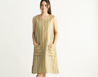 Striped linen dress, linen sundress, casual linen dress, linen tunic dress, linen summer dress, a line dress