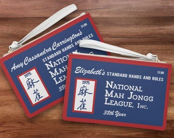Blue Custom Mahjong Card Clutch, Personalized Retro Style