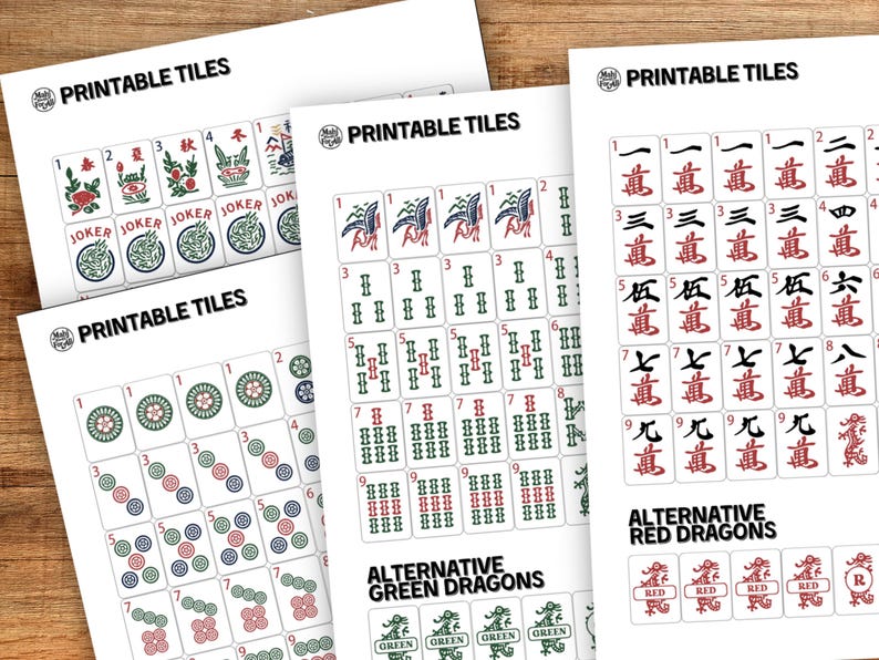 Ausdruckbare amerikanische Mahjong (Mah-Jongg) Spielsteine Bild 1