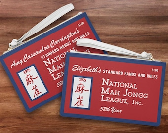 Red Custom Mahjong Card Clutch, Personalized Retro Style