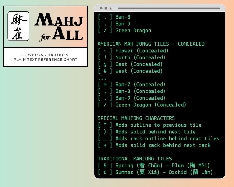 Mahjong Text Mahj for All Font - American Mah Jongg and Traditional Mahjong Symbols ...