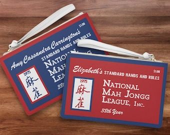 Custom Vintage / Retro Mahjong Card Clutch, Personalized with Name & Year (Red-Blue Two-Tone, Fun For Any Year!)