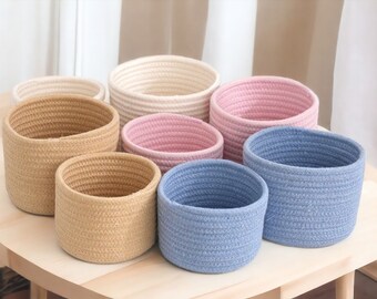 Handmade Woven Cotton Storage Basket | Child Toy Storage Bin | Vegetable Rope Bins For Toys, Towels, Blankets | Nursery Kids Room Organiser