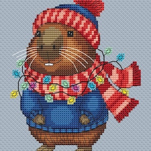 New Year Capybara Embroidery Pattern: Holiday Decor (PDF Scheme)