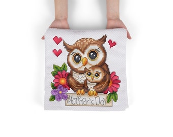 PDF scheme of cross-stitching. Mother's Day. Owl. Embroidery for chilgren