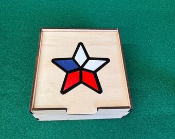 Baratija con incrustaciones de estrellas de Texas / Caja de madera para joyas con tapa.