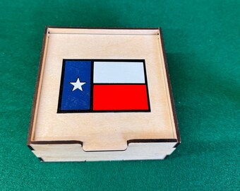 Drapeau du Texas incrusté de bijoux/boîte en bois à bijoux avec couvercle.