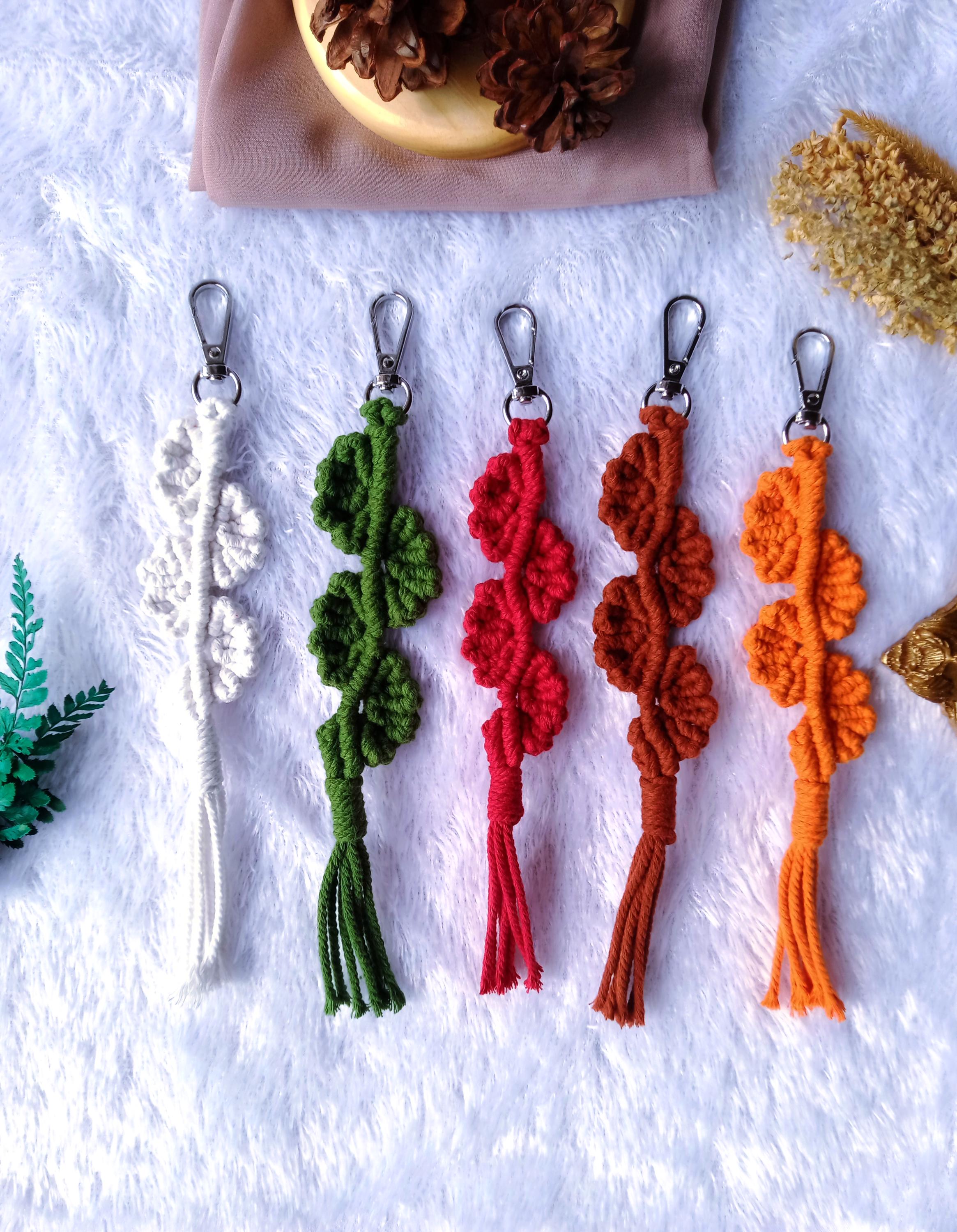 Macrame Keychain Weave Leaves For Birthday Gift, For Baby Shower, For Thank You Gift, Best Friend Gift, For Bag Decoration, and Other