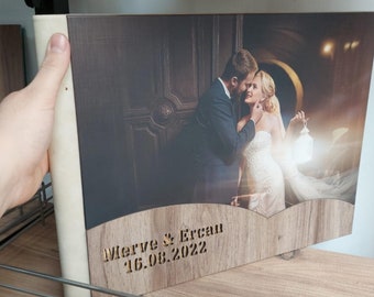 Album détaillé en bois, album de mariage panoramique, album élégant pour événements spéciaux, souvenir des mariés