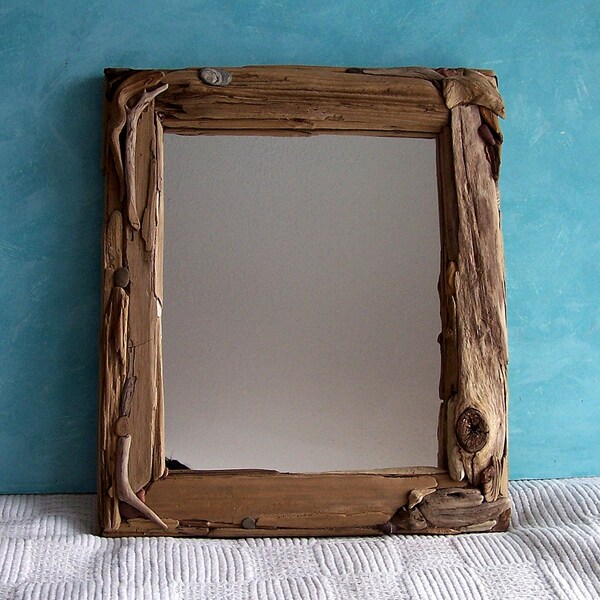 Driftwood Mirror, 13.25 x 15.5  Beach Cottage Decor, Driftwood Furniture