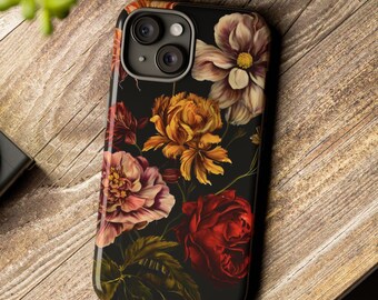 Dark Academia Floral Tough Handyhülle für iPhone 17 16 15 14 13 12, für S24 S23 S22 S21 S10 S20, für Google Pixel 8 Victorian Gothic Floral