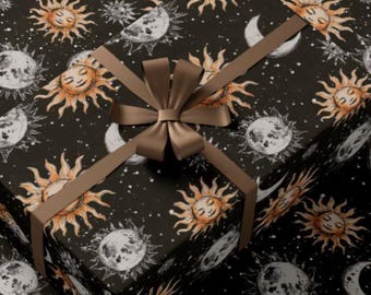 Sun & Moon Wrapping Paper | Boho Witchy Wrapping, Celestial Cosmic Presents, Eco-Friendly Paper for All Occasions, Astrology Lovers