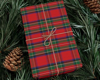 Papel de regalo de tartán escocés, papel de regalo a cuadros, rollo de papel de regalo con estampado escocés, embalaje de regalo navideño, papel de regalo decorativo